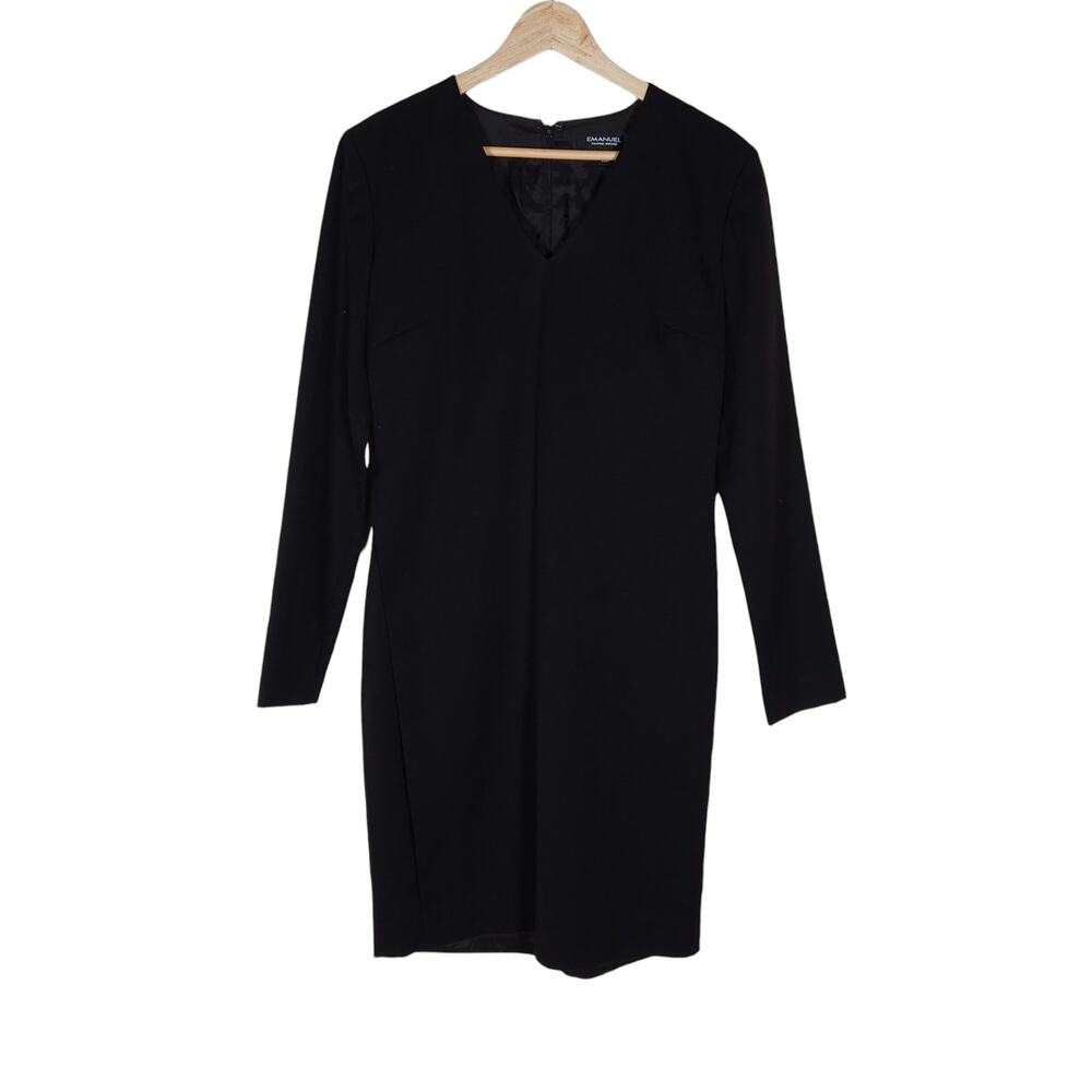 Emmanuel Ungaro Dress 4 EU 38 Black Wool V Neck Long Sleeve Sheath Mini Cocktail